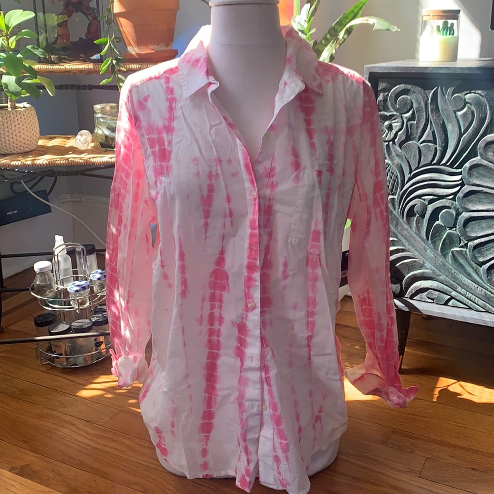 NWT lucky brand pink and white tie dye button down